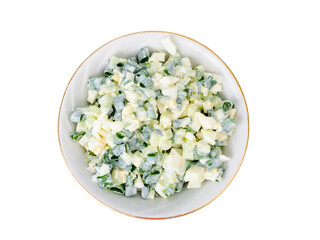 Wall Mural - light diet salad with boiled egg, green onions and fresh cucumber