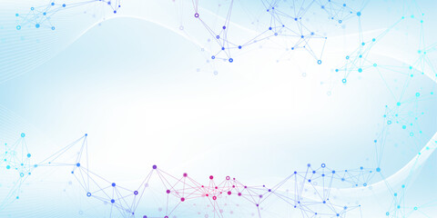 Fototapete - Geometric abstract background with connected lines and dots. Connectivity flow point. Molecule and communication background. Graphic connection background for your design. Vector illustration.