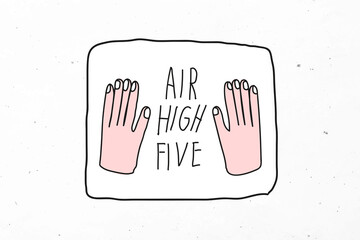 Poster - Air high five vector social distancing doodle sticker