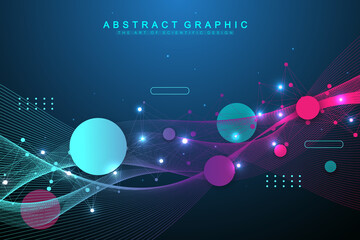 Aufkleber - Technology abstract background with connected lines and dots. Big data visualization. Network and connection background. Digital technology. Vector illustration.