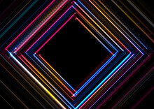 Colorful Glowing Neon Tech Squares Abstract Background. Vector Design