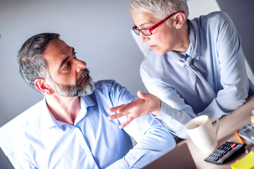 Wall Mural - Mature  couple working together in office