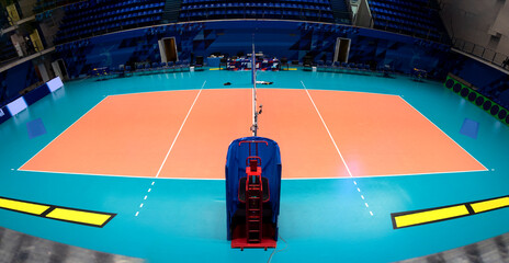 Wall Mural - volleyball team before the match. training volleyball players before the match.