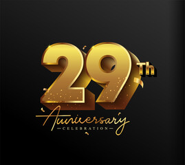 29th Anniversary Logotype with Gold Confetti Isolated on Black Background, Vector Design for Greeting Card and Invitation Card
