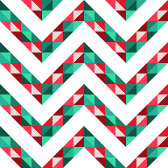 Seamless pattern with triangle and geometry vector object design. Green, orange and red color.