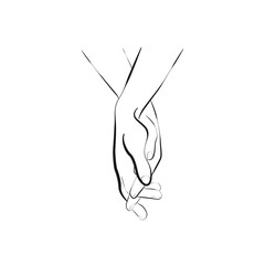 Wall Mural - Hands Holding Single Line Art Drawing. Minimal One Line Illustration. Hands Gesture Continuous Line Drawing. Modern Minimalist Contour Illustration. Vector EPS 10.