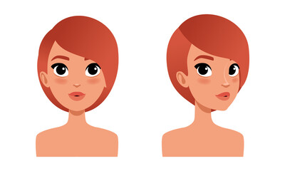 Wall Mural - Cute Redhead Girl with Short Haircut, Pretty Young Woman Character Creation Detail, Female Person Avatar Cartoon Vector Illustration