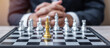 hess King figure against chessboard opponent with businessman manager background. Strategy, Success, management, business planning, tactic, politic, thinking, vision and leadership concept