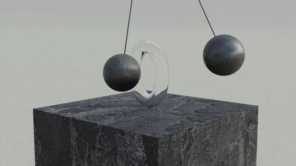 Wall Mural - Stone spheres swinging through a rotating ring, seamless animation with geometric shapes objects