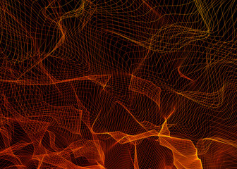 Poster - 3D abstract background element. Fractal graphics series. Glowing red lines. Information and energy concept
