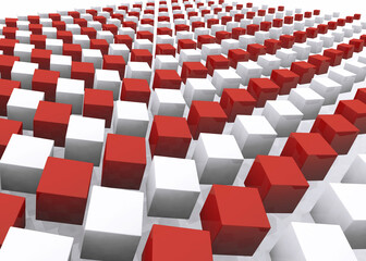 Poster - Colored cube background. Abstract 3D illustration.  Geometric modern red and white cubes for your design.
