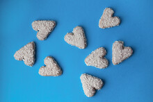 White Heart Shaped Cookies Heart On Blue Background