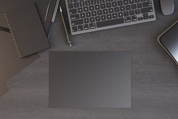 Aufkleber - Modern office desktop with laptop and empty black paper.