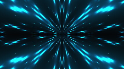 Poster - 3d rendering kaleida of lights. Radiation from the center of golden stars on a black background. Computer generated abstract background