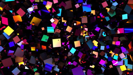 Canvas Print - Multicolored random cubes filling the screen, computer generated. 3d rendering neon technological background