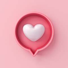 Poster - Sweet 3d love like heart social media notification icon on pink pastel color wall background with shadow minimal conceptual 3D rendering