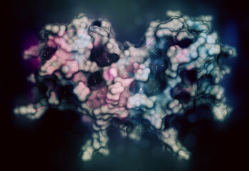 Wall Mural - Interferon gamma (IFNg) cytokine molecule, chemical structure. Recombinant form used in treatment of osteopetrosis and chronic granulomatous disease.