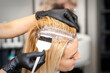 © okskukuruza - The hairdresser dyeing blonde hair roots with a brush for a young woman in a hair salon