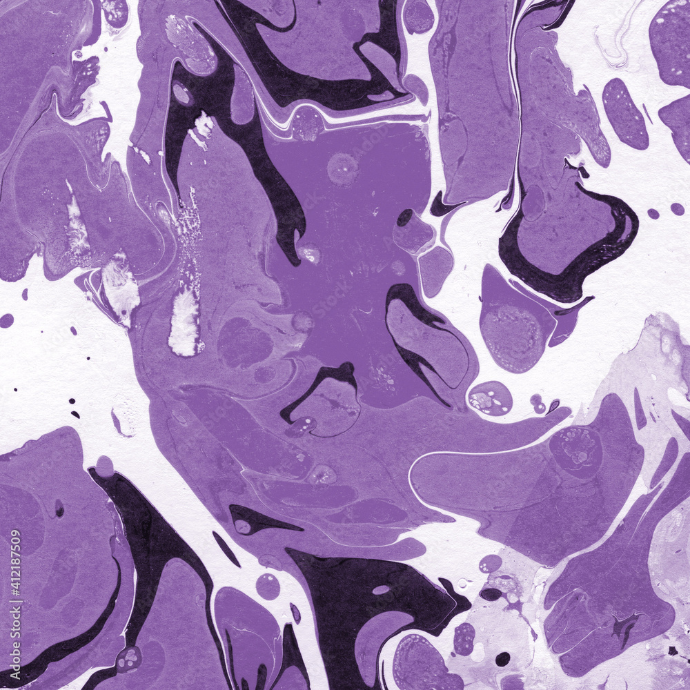 Pink and purple marble ink texture on watercolor paper background ...