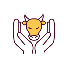 Poster - Livestock protection RGB color icon. Veterinary service. Animal rights and healthcare, abuse prevention. Cattle welfare. Farming industry. Ethical agriculture business. Isolated vector illustration