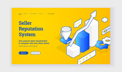 Poster - Web banner for seller reputation system. Isometric web banner, landing page template