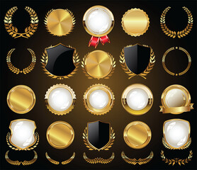 Wall Mural - collection of golden badges labels laurels and ribbons