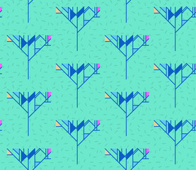 Poster - Spring seamless geometric pattern with the image of trees, forests, triangles. Vector design for web banner, business presentation, brand package, fabric, print, wallpaper, postcard.