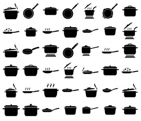 Wall Mural - Frying pan and pan set icon. Cooking , roasting food logo isolated on white background