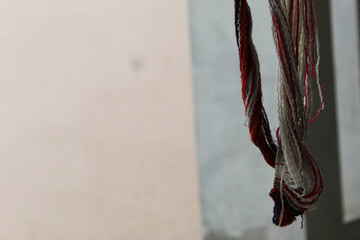 Selective focus shot of deadlocks of colorful threads