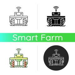 Sticker - Robotics in agriculture icon. Automation in agronomy industry. Engineering in biotechnology. High-tech. Linear black and RGB color styles. Isolated vector illustrations