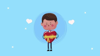 Poster - cute lover boy lifting heart gift character