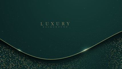Abstract green luxury background with golden line on dark , Realistic paper cut style 3d. vector illustration.