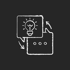 Sticker - Sharing experience chalk white icon on black background. Workshop, training.Transfer of the best thoughts and ideas. Light bulb. Fresh perpective. Isolated vector chalkboard illustration