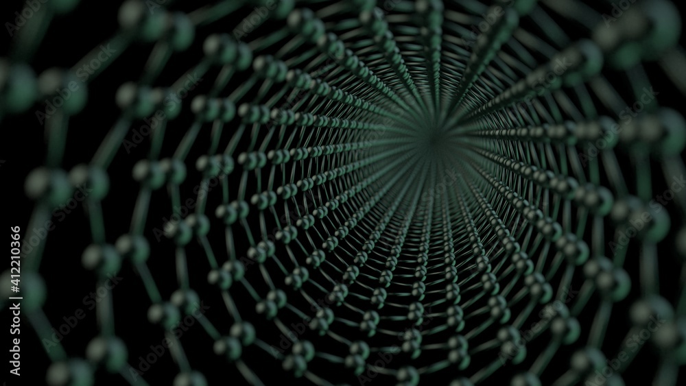 Zigzag carbon nanotube, hexagonal structure, 3d render with dark ...