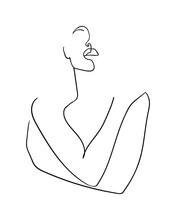Continuous Line, Drawing Of Beauty Woman Hugging Herself With Crosed Hands. Minimalism Style. - Vector Illustration