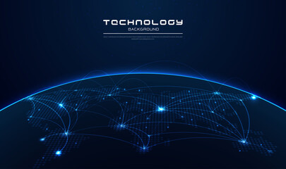 Leinwandbilder - Communication technology for internet business. global world network and telecommunication on earth. map of the planet. world map. wlobal social network. vector illustration design.