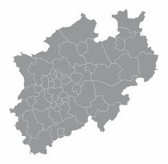  The North Rhine-Westphalia isolated map divided in districts, Germany