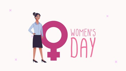 Sticker - happy womens day lettering card with female gender and lady