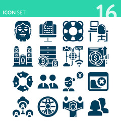 Wall Mural - Simple set of 16 icons related to cooperation