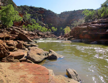 Red Rocks Over Murchison River Bed In Kalbarri National Park, Western Australia