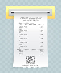 Aufkleber - payment check paper document poked out of cash register. buying financial invoice bill purchasing ca