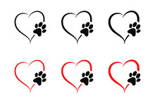 Animal Love Symbol Paw Print With Heart, Isolated Vector