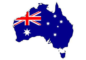 Wall Mural - Australia map with flag - outline of australian state with a national flag, white background, vector
