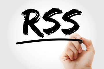 Poster - RSS - Rich Site Summary acronym with marker, internet concept background