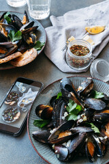 Lunch in a Mediterranean style set for two.