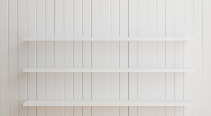 wooden shelf on a white wall background