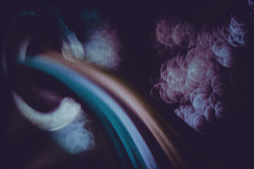 Poster - Beautiful abstract rainbow bridge and multi colored space background in the darkness. Macro  photography view. Close-up of pixel.