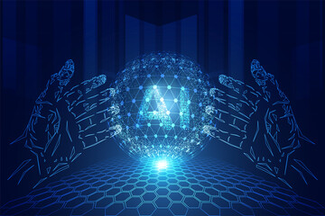 Poster - abstract technology background business science consist : hands hi tech blue digital future futurist