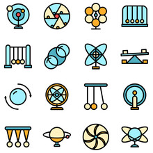 Perpetual Motion Icons Set. Outline Set Of Perpetual Motion Vector Icons Thin Line Color Flat On White