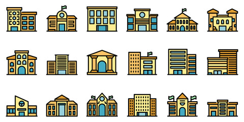 Poster - Campus icons set. Outline set of campus vector icons thin line color flat on white